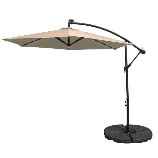 Garden Parasol - 3m LED Cantilever With Fan Base