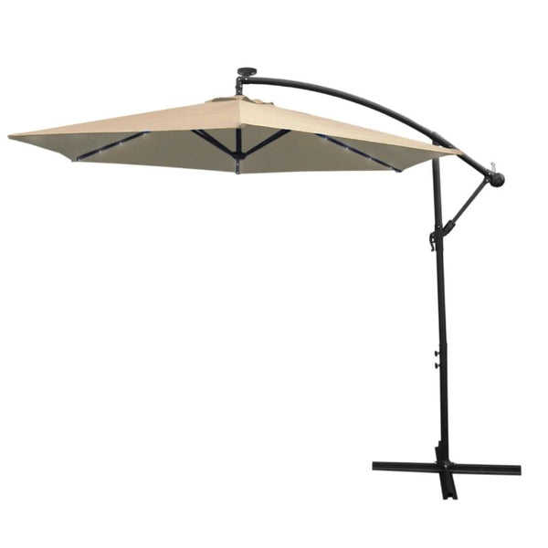 Garden Parasol - 3m LED Cantilever with with FREE Waterproof Rain Cover