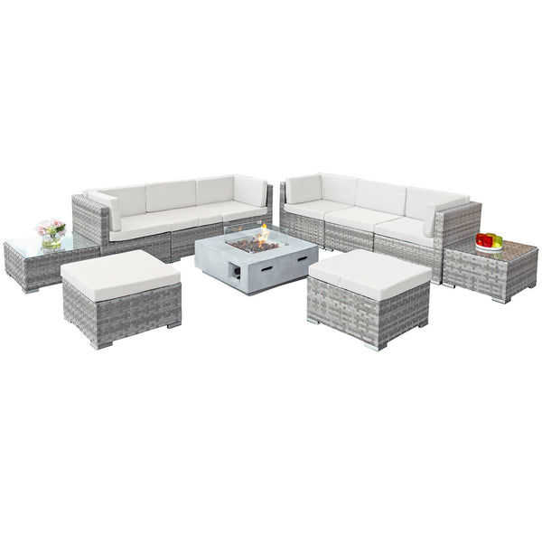 Trinidad Deluxe Rattan 8 Seat Modular Sofa Set with GRC Firepit