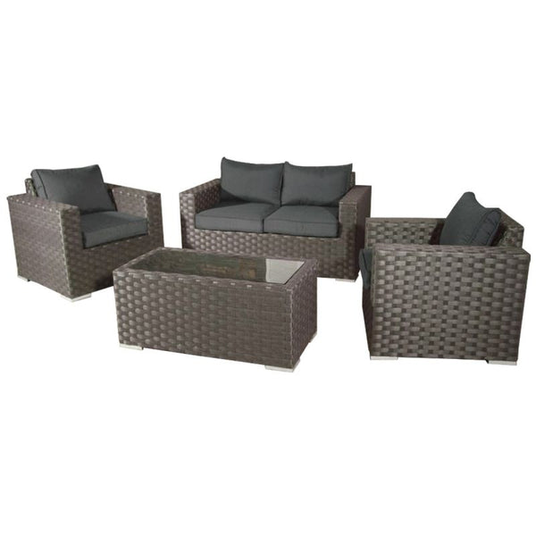 Colyton Rattan 4 Seat Lounge Set in Brown with Charcoal Cushions