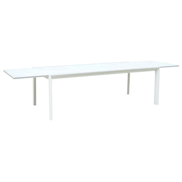 Aluminium 8 Seater Extending Rectangle Dining Table Matte Glass Top