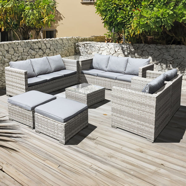 Malta Rattan 10 Seat U-Shape Set in Dove Grey with 2 Footstools