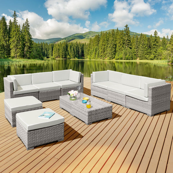 Trinidad Deluxe Rattan 8 Seat Modular Sofa Set in Dove Grey