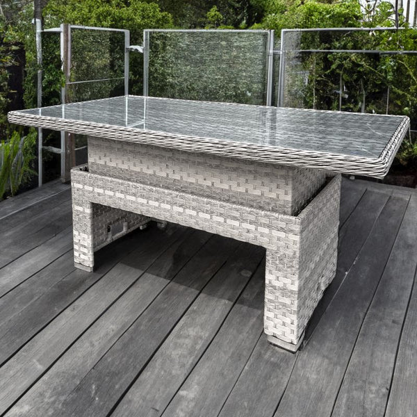 Rattan Rising Table in Dove Grey with Weatherproof Construction