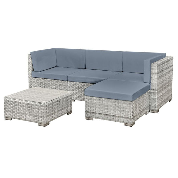 Trinidad Rattan 4 Seat Modular Chaise Lounge Set in Dove Grey