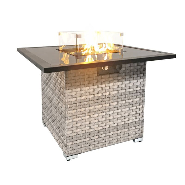 Cancun Rattan Square Gas Firepit Table in Dove Grey