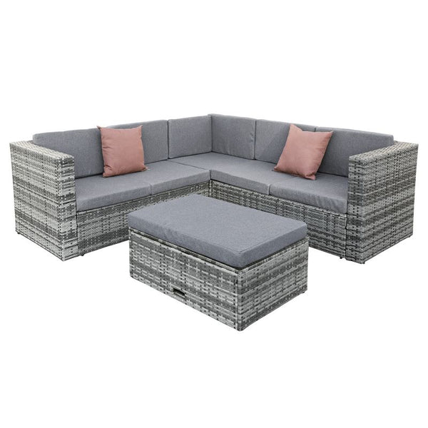 Hampton KD Rattan 5 Seat Corner Lounge Set in Grey