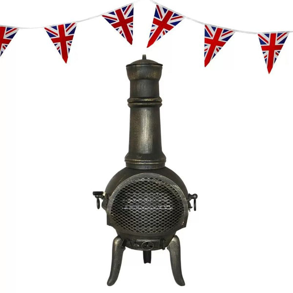 Cast Iron Chimenea with Union Jack Bunting & Free Rain Cover