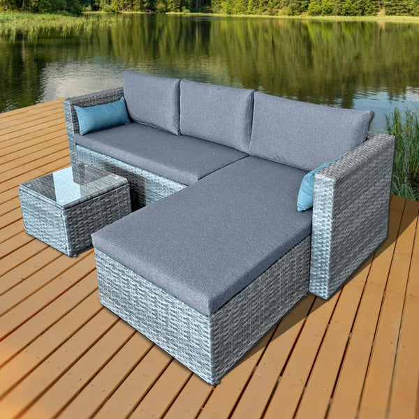 Hampton KD Rattan 3 Seat Chaise Lounge Set in Grey