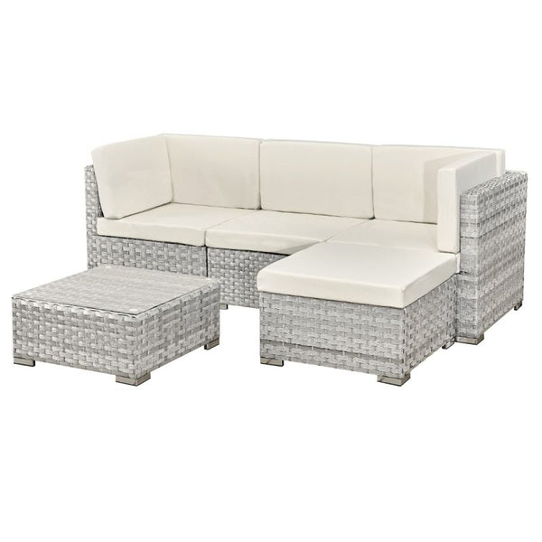 Trinidad Rattan 4 Seat Modular Chaise Lounge Set in Dove Grey