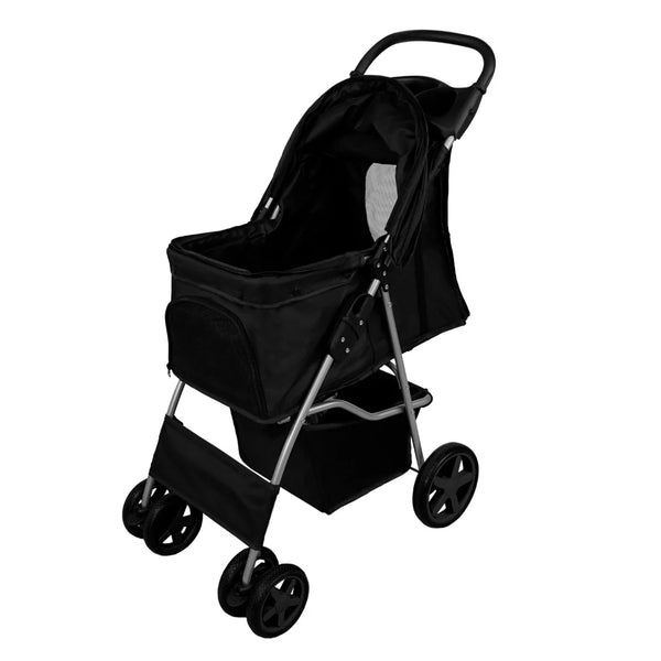 Pet Stroller with Rain Cover – Black with Removable Cushion