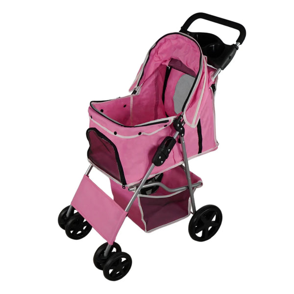 Pet Stroller with Rain Cover – Pink with Cup Holders