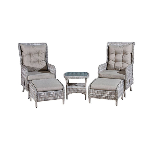 Majorca Rattan 2 Seat Recliner Tea for Two with Stools - Dove Grey