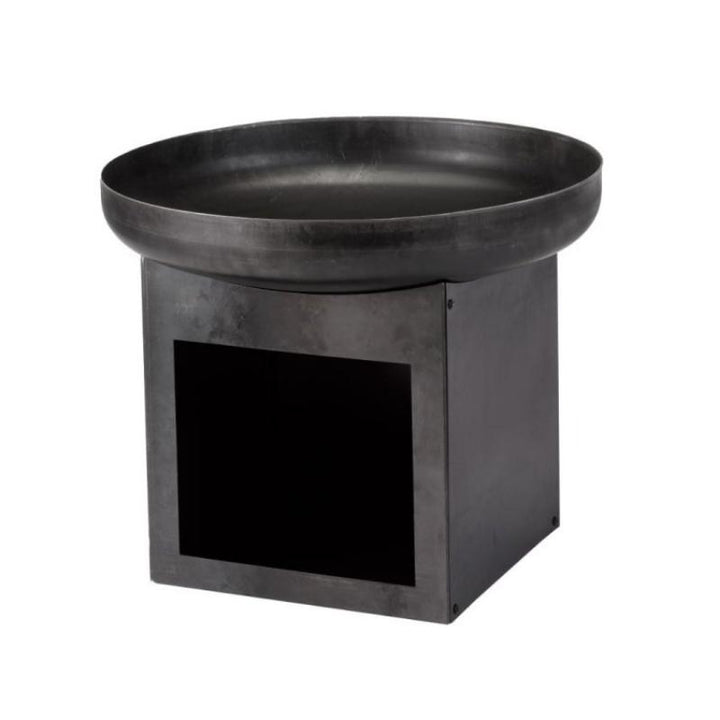 Laguna Firebowl & Log Store - Industrial Steel with Brushed Oil Finish