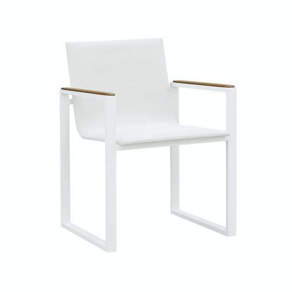 Fermo Aluminium & Textilene Dining Chair with Teak Arm Armrests in White with White Sling | 101830