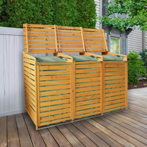 Triple Wooden Wheelie Bin Storage for 3 x 140 Litre Bins