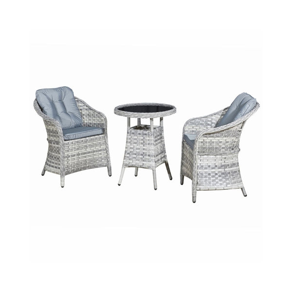 Sicilia Rattan 2 Seat Bistro Set in Dove Grey with Black Glass