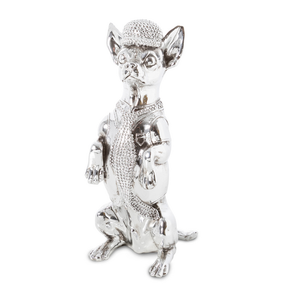 Electroplated Chihuahua Animal Statue - Standing with a playful hat