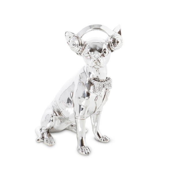 Electroplated Chihuahua Animal Statue - Standing with headphones