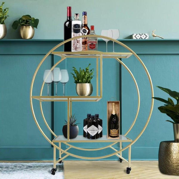 Gold Drinks Trolley Bar Cart - Large