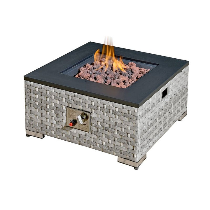 Royal Fire™ Icarus Rattan Firepit Coffee Table in Dove Grey