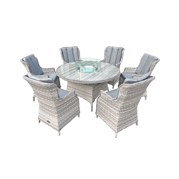 Knightsbridge XL Rattan 6 Seat Firepit Dining Set in Dove Grey