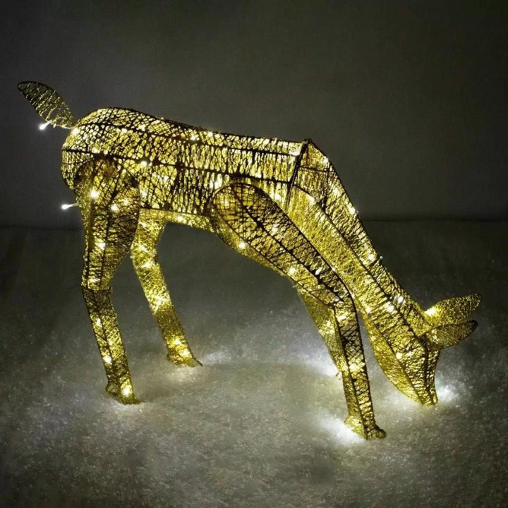 Light Up Reindeer Gold Grazing Doe - 61cm 120 Ice White LED