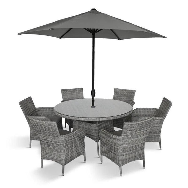 Monaco Stone 6 Seat Dining Set with Parasol