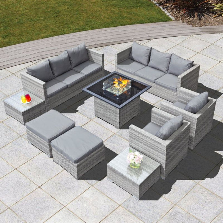 Acorn Deluxe Rattan 10 Seat Firepit Modular Set in Dove Grey