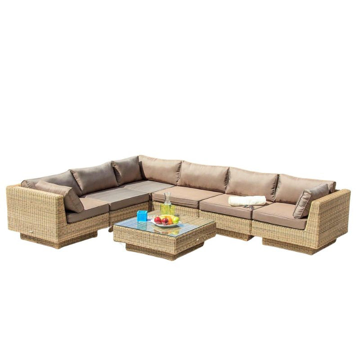 Cozy Bay Chicago Rattan 6 Seater Deluxe Modular Lounge Set with Brown Cushions