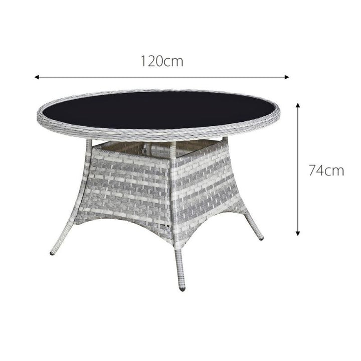 Sicilia Rattan 4 Seat Dining Set in Dove Grey with Black Glass