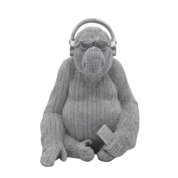 Electroplated Silver Gorilla With Headphones