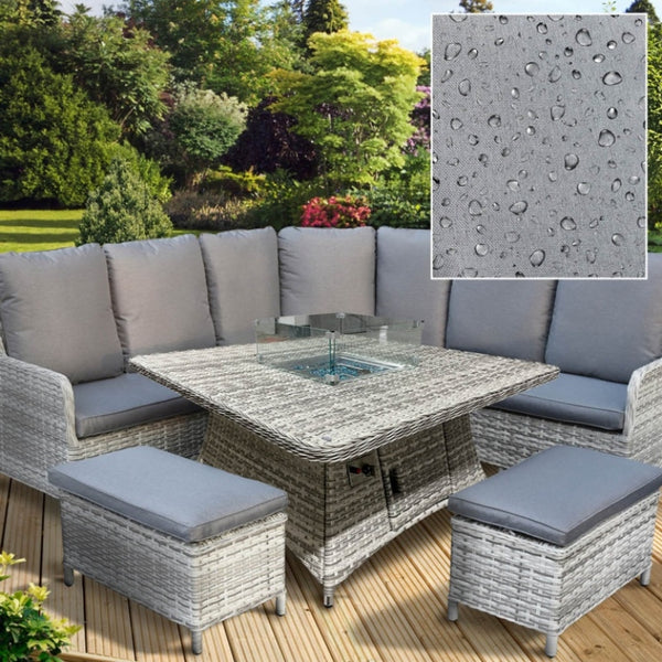 Pagoda Verona Corner Set with Firepit Table & Waterproof Cushions