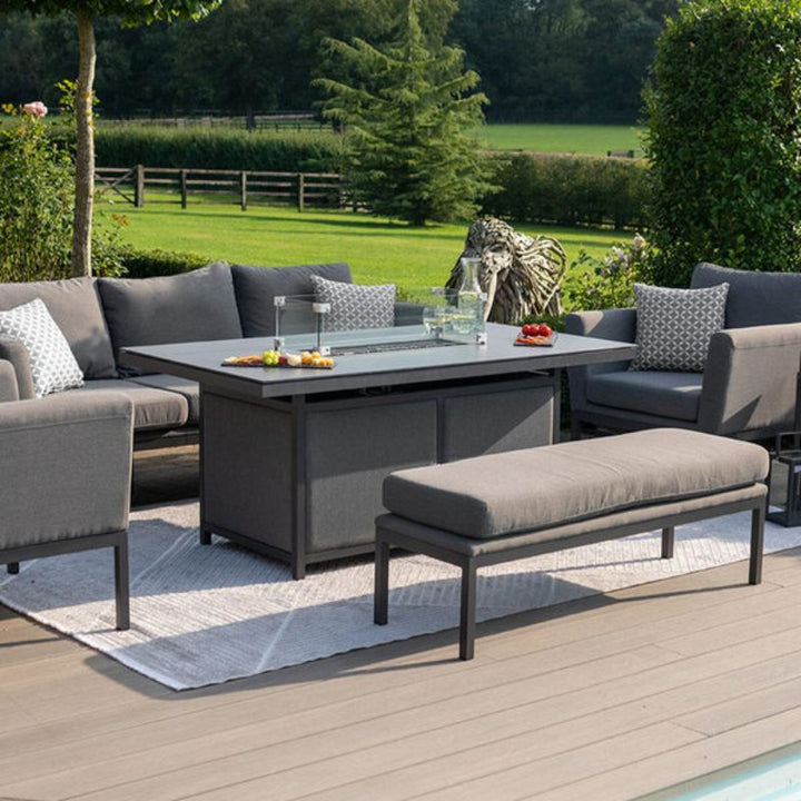 Maze Antalya Grey and White 3 Seat Sofa Set With Fire Pit Table