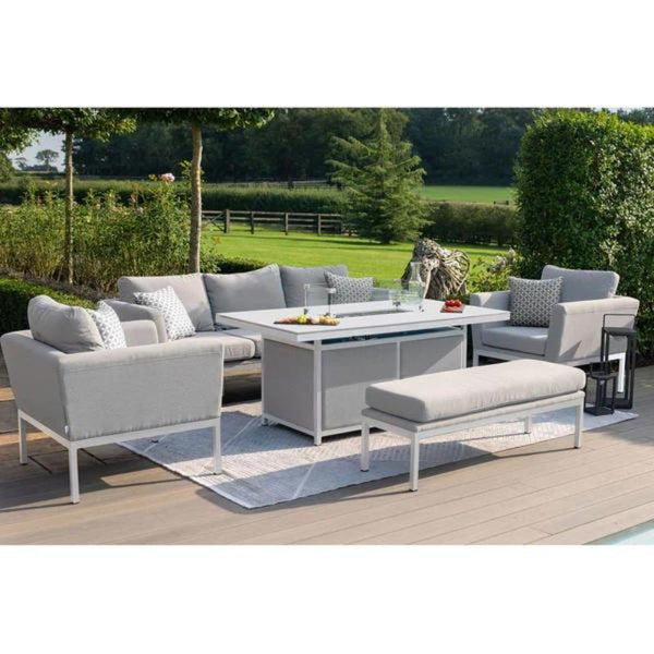 Maze Antalya Grey and White 3 Seat Sofa Set With Fire Pit Table