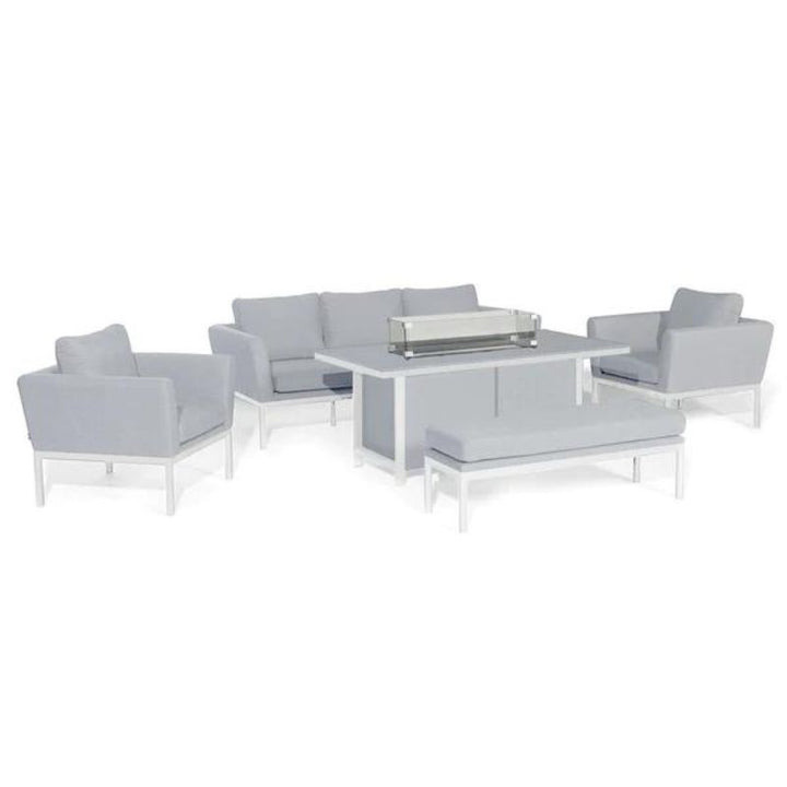 Maze Antalya Grey and White 3 Seat Sofa Set With Fire Pit Table