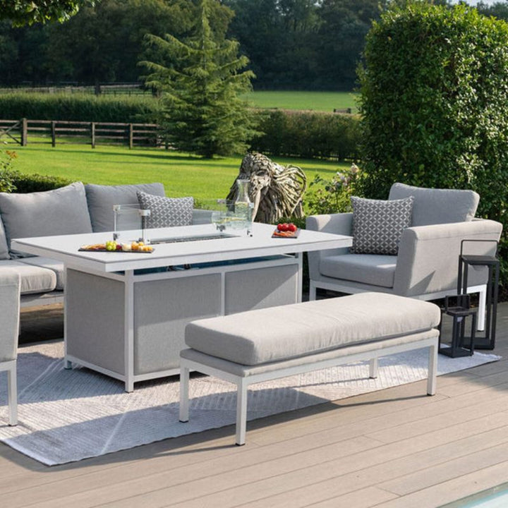 Maze Antalya Grey and White 3 Seat Sofa Set With Fire Pit Table