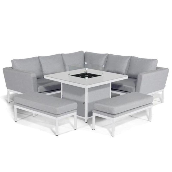 Maze Antalya Grey and White U Shape Corner Dining Set With Firepit Table