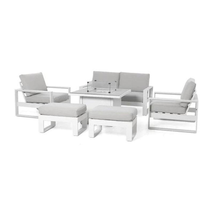 Maze Larnaca White 2 Seat Aluminium Sofa Set With Square Fire Pit Table