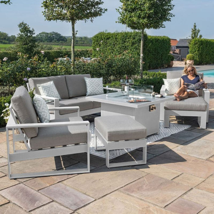 Maze Larnaca White 2 Seat Aluminium Sofa Set With Square Fire Pit Table