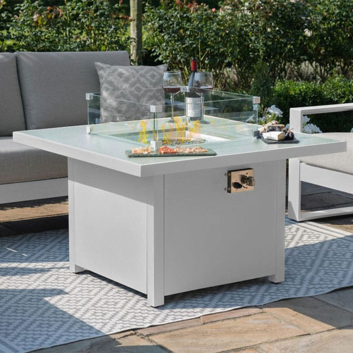 Maze Larnaca White 2 Seat Aluminium Sofa Set With Square Fire Pit Table