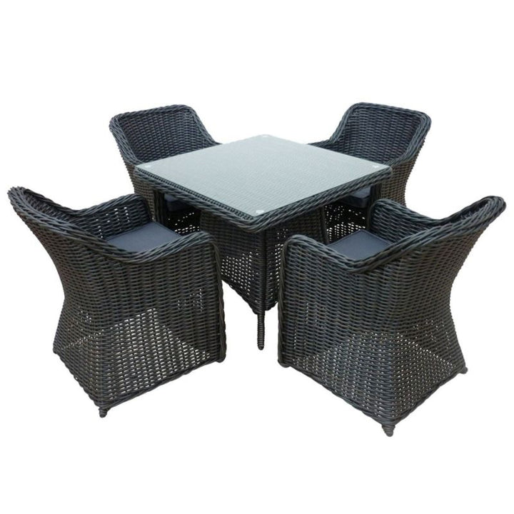 Branscombe Rattan Dining Set for 4 with Grey Cushions