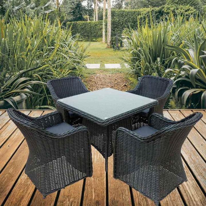 Branscombe Rattan Dining Set for 4 with Grey Cushions