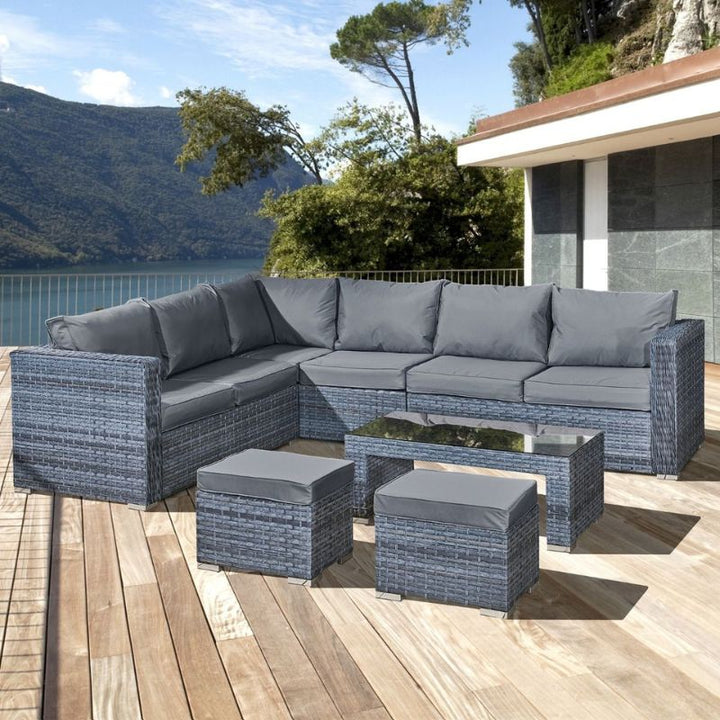 Aruba Rattan 8 Seat Corner Set in Ocean Grey