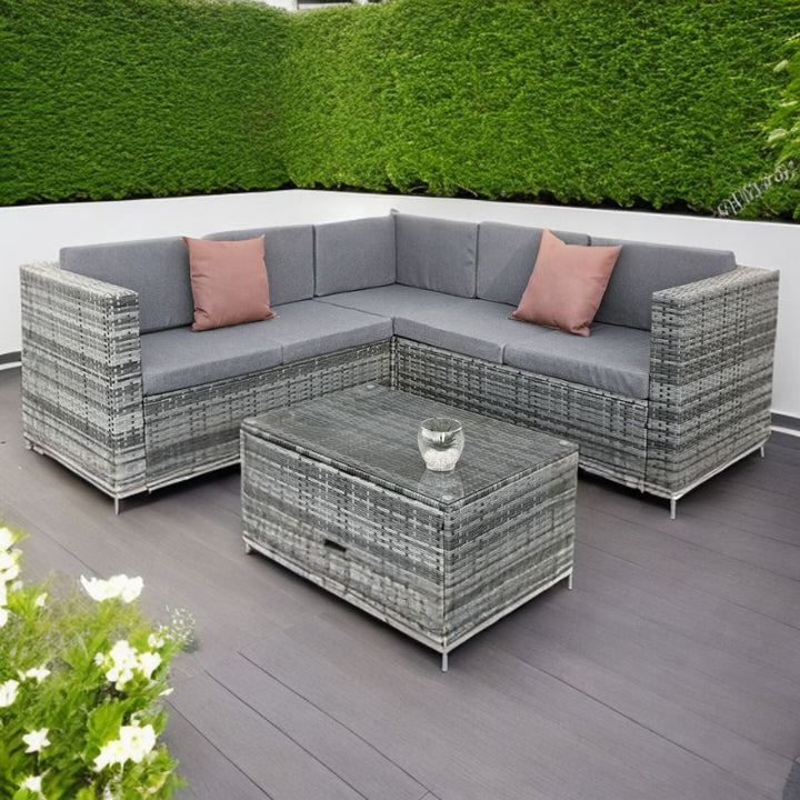 Aruba Rattan 5 Seat Corner Set in Ocean Grey