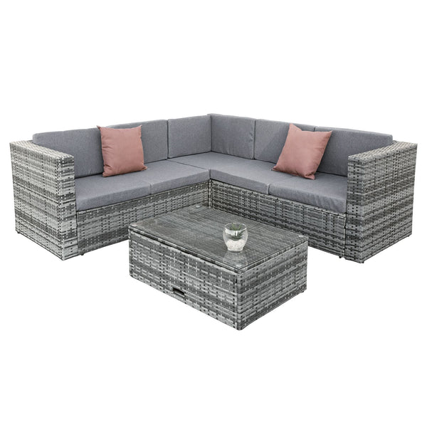 Aruba Rattan 5 Seat Corner Set in Ocean Grey