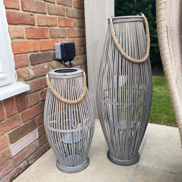 Tuscany Grey Wash Large Rattan Lantern